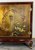 Cabinet Vintage Chinese Hand Painted Floral Bird Lacquer Sideboard LOT 43967