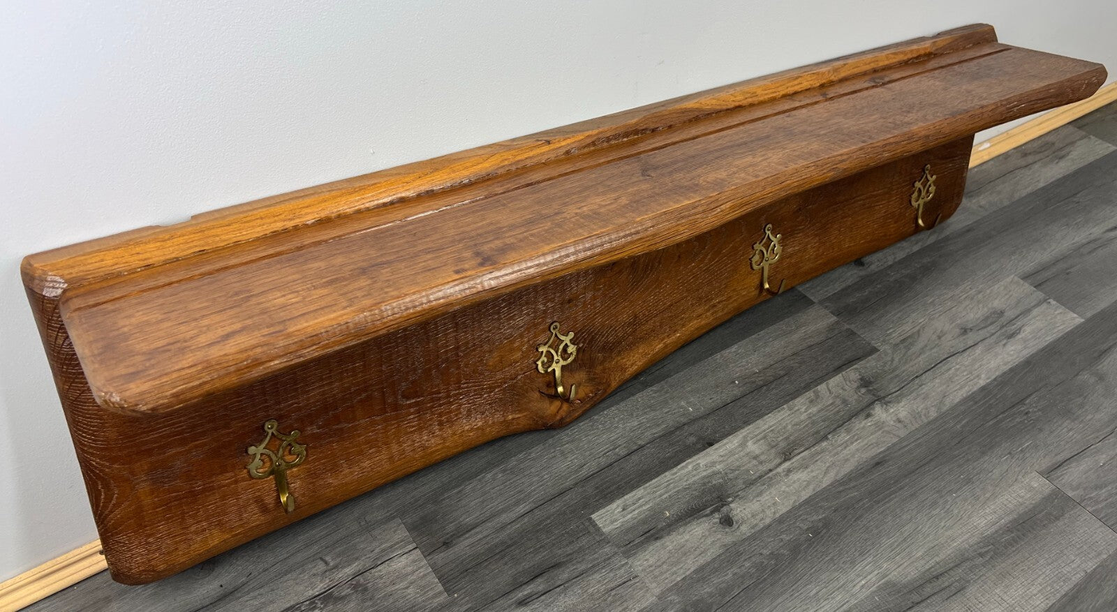 Coat Rack Antique French Oak 4 Hooks Wall Mounted Carved Rack LOT 28376