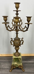 Clock Set Vintage French Onyx Brass Mantel Clock with 4-Arm Candelabras LOT 441317