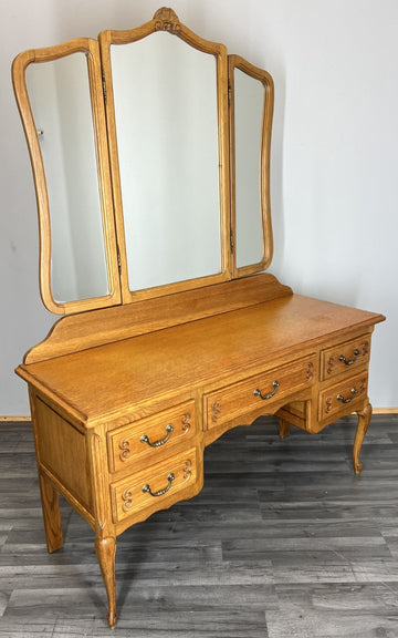Vintage Dressing Table with mirror French Louis Oak Vanity Table Makeup LOT 45610