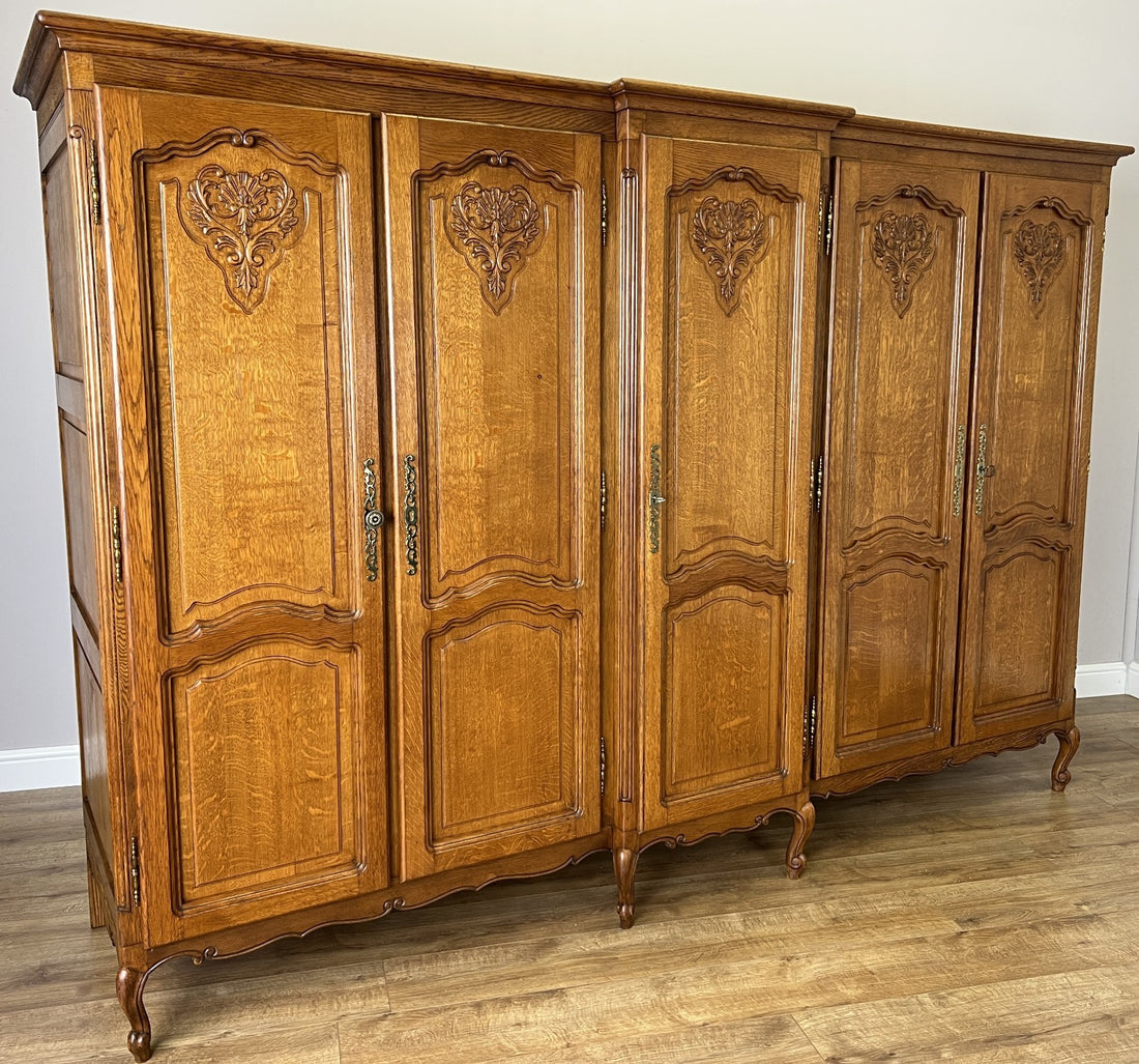 Wardrobe Vintage French Louis XVI Style Five Door Oak Carved Armoire LOT 49860