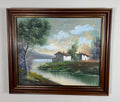 Vintage French Oil Painting Lake Mountain Scene Signed Framed Art LOT 50510