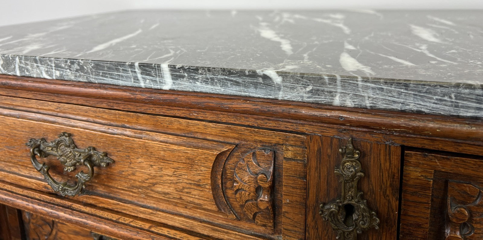 Chest of Drawers Antique French Style Marble Top Walnut Cabinet LOT 607711