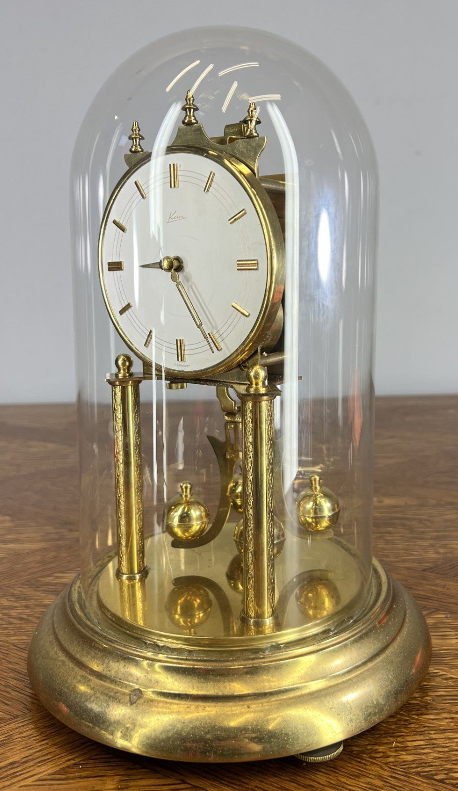 Clock Kern  Vintage Style Glass Dome Brass Anniversary Clock LOT 46761