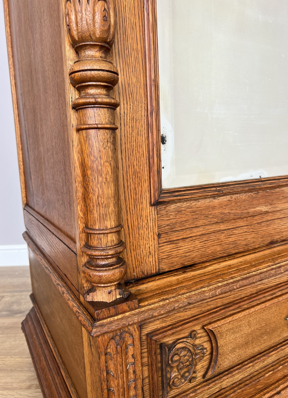 Wardrobe Antique French Oak Two Door Mirrored Carved Armoire Cabinet LOT 612011