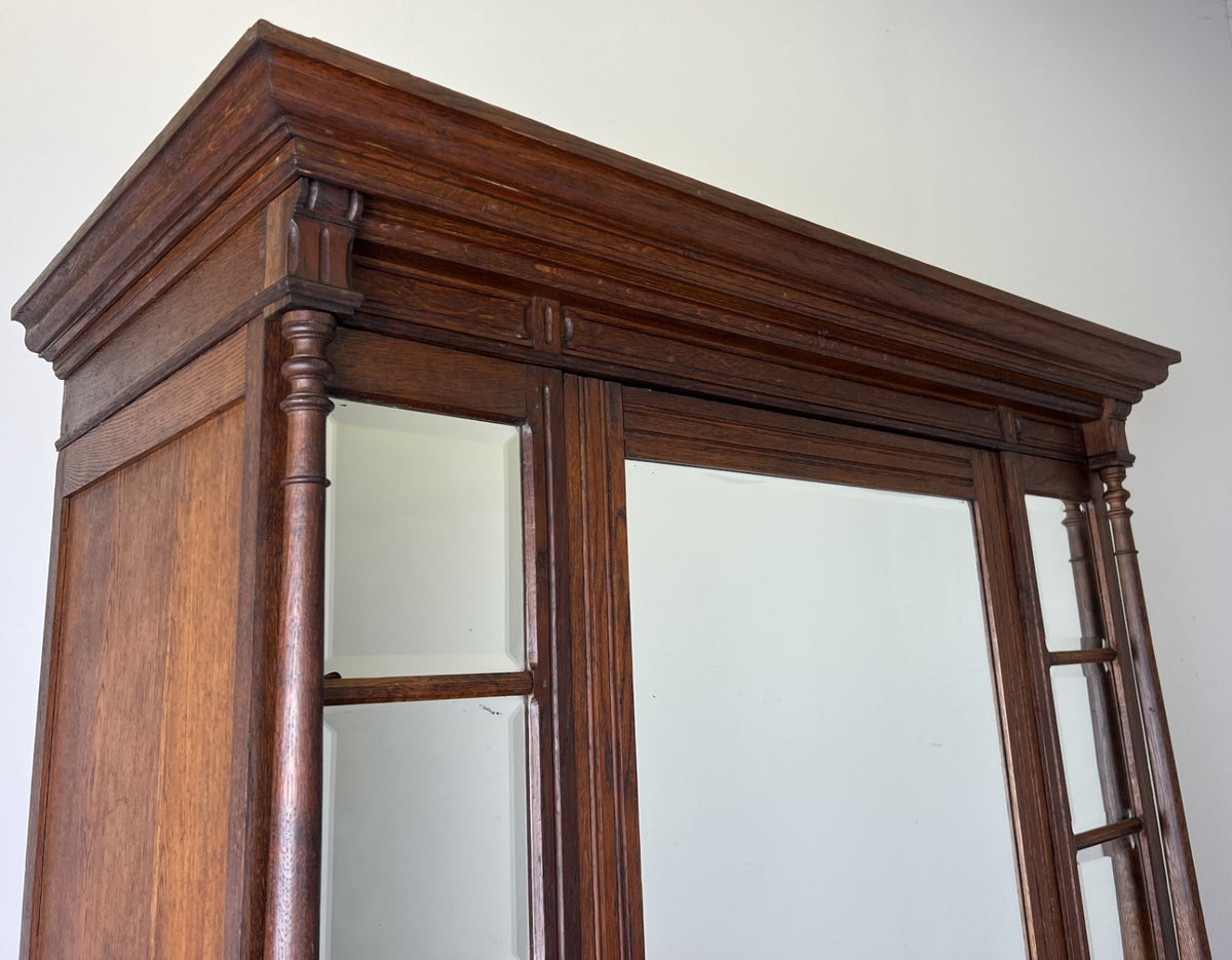 Wardrobe Antique French Style Oak Mirrored Two Drawers Carved Armoire LOT 6541