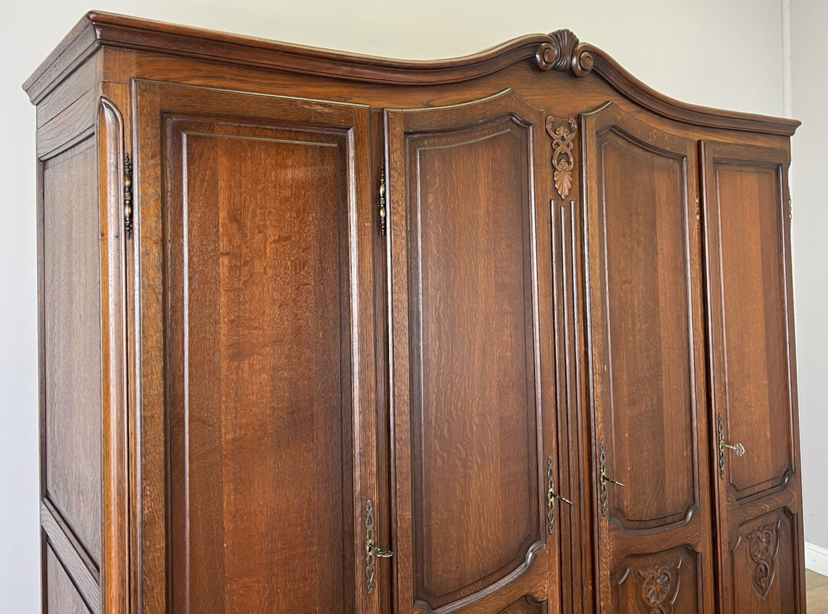 Wardrobe Vintage French Louis XVI Style Oak Four Door Carved Armoire LOT 6502