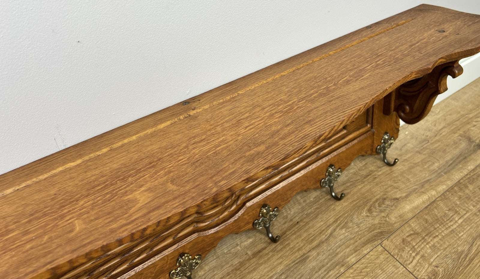 Coat Rack Vintage French Oak Wall Mounted 6 Hooks Carved Rack Hanger LOT 63048