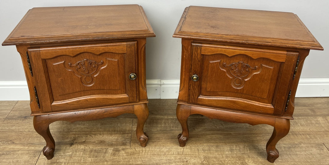 Pair of Bedside Tables Vintage French Louis Oak Nightstands Cabinets LOT 62190