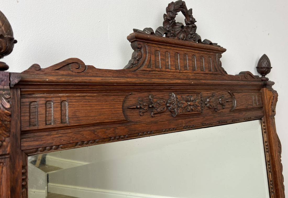Mirror Antique French Style Oak Wall Mirror Carved Decorative Frame LOT 61400