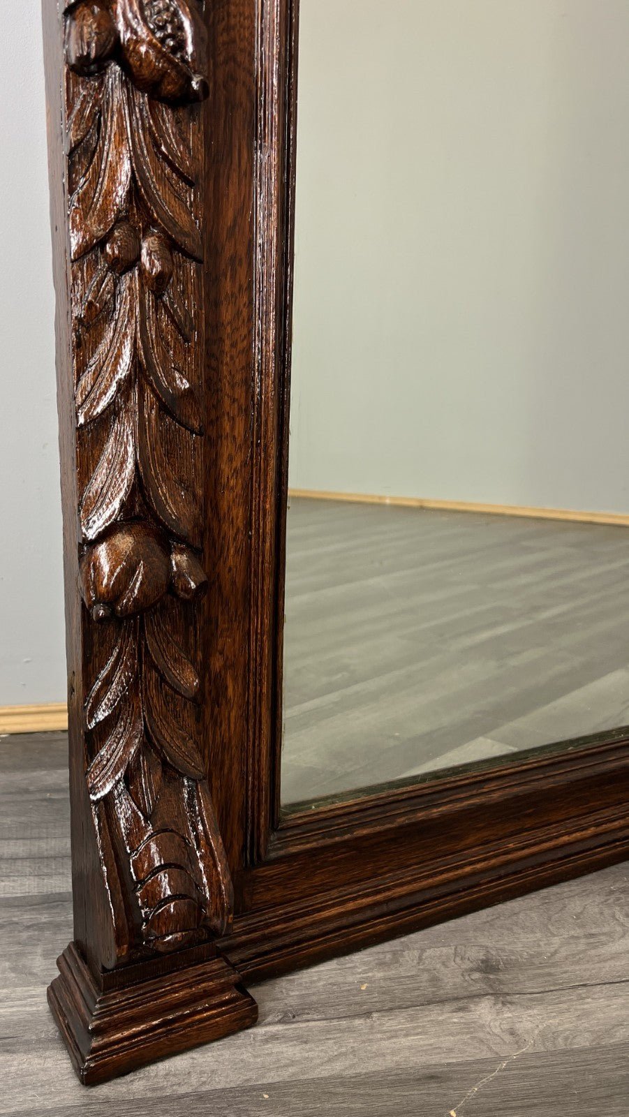 Antique French Oak Wall Mirror with  Carved Frame Wall Decor 197cm  LOT 435210