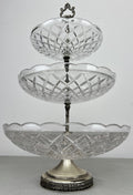 Bomboniere Vintage French Crystal Cut Three Tier Serving Cake Stand LOT 6439