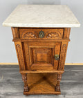 Bedside Table Antique French Oak with Marble Top Carved Cabinet LOT 43350