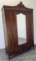 Wardrobe Antique French Style Oak Mirrored Door Carved Armoire LOT 47961