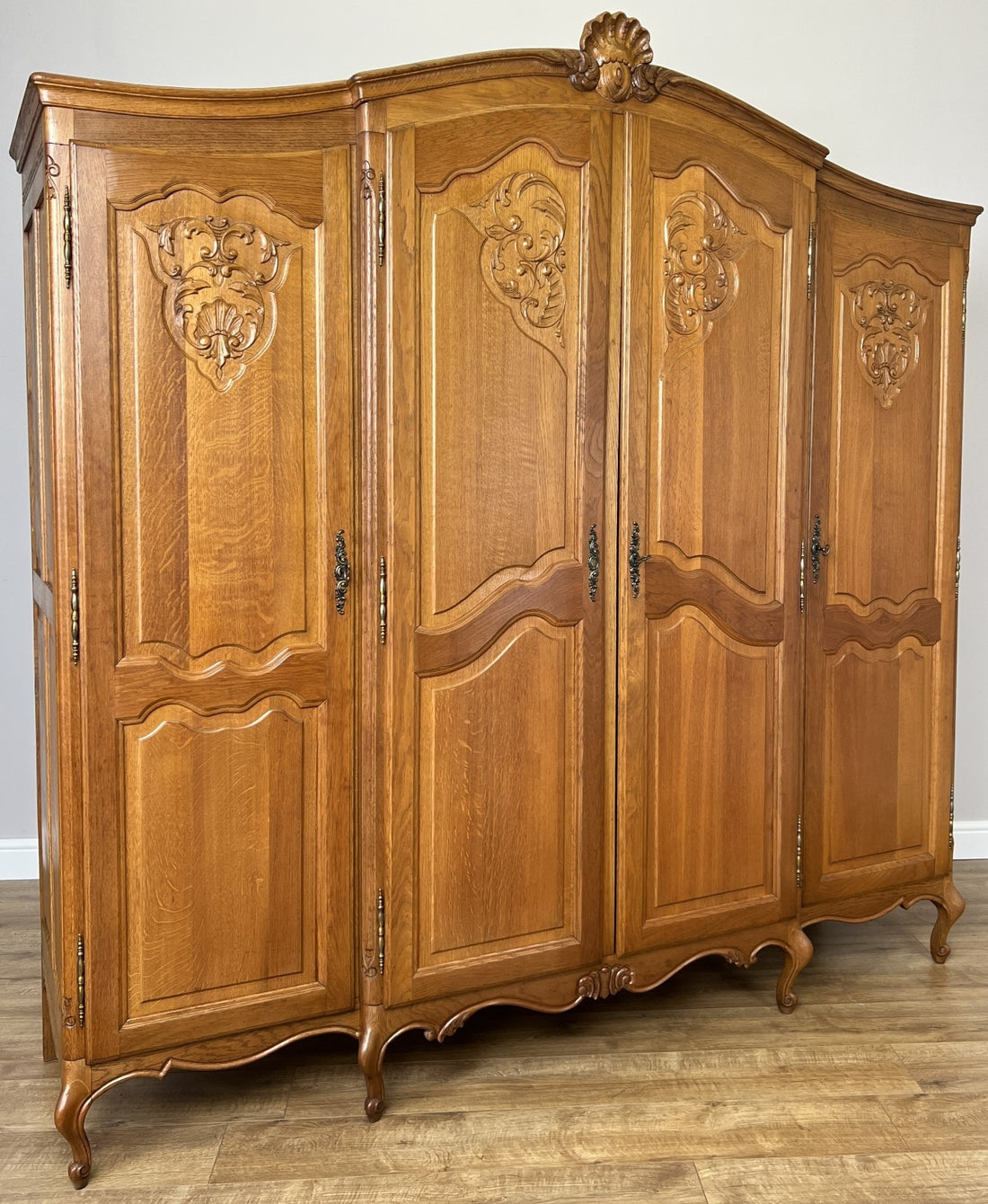 Wardrobe Vintage French Louis XVI Style Four Door Oak Carved Armoire LOT 49300