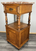 Bedside Table Antique French Oak with Marble Top Carved Cabinet LOT 43381