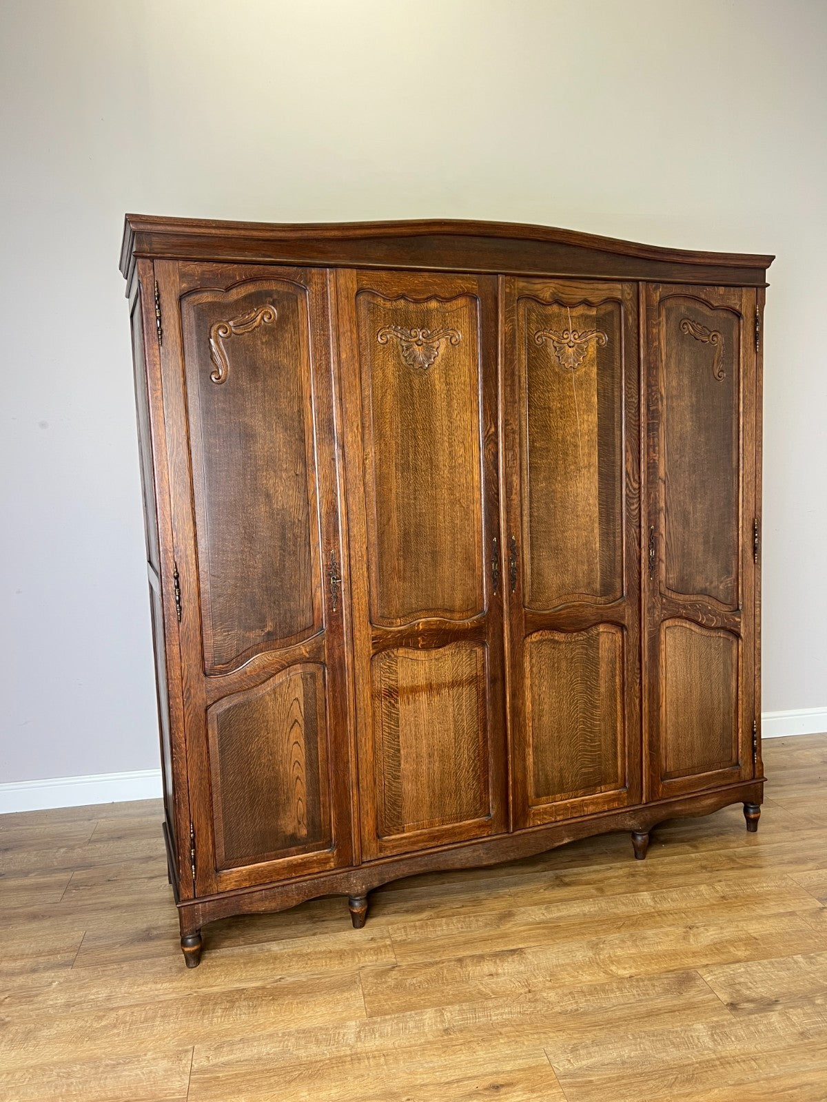 Wardrobe Vintage French Louis XVI Style Oak Four Door Carved Armoire LOT 6505