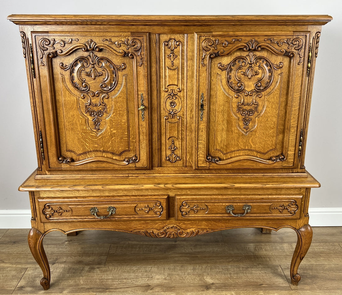 Cabinet Vintage French Louis XVI Style Oak Carved Sideboard Display LOT 49720