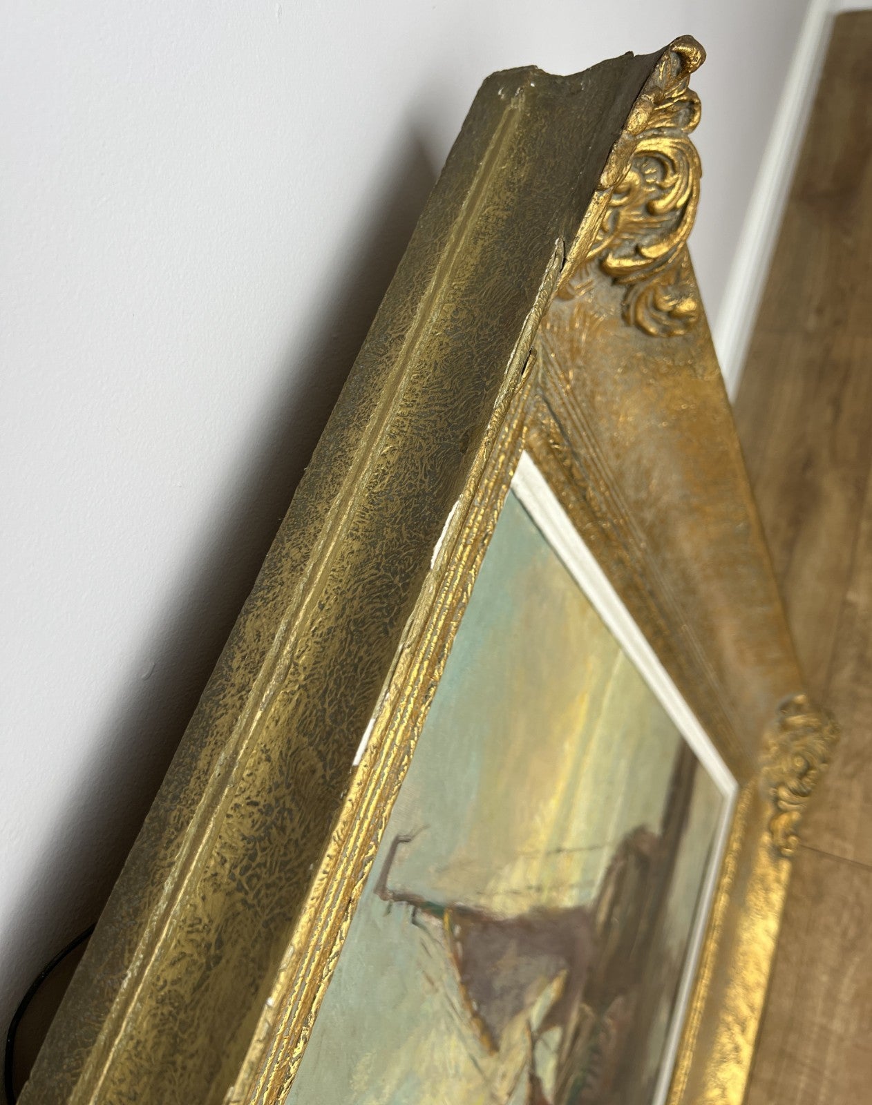 Oil Painting Vintage French Style Signed Coastal Boats Artwork Framed LOT 494213