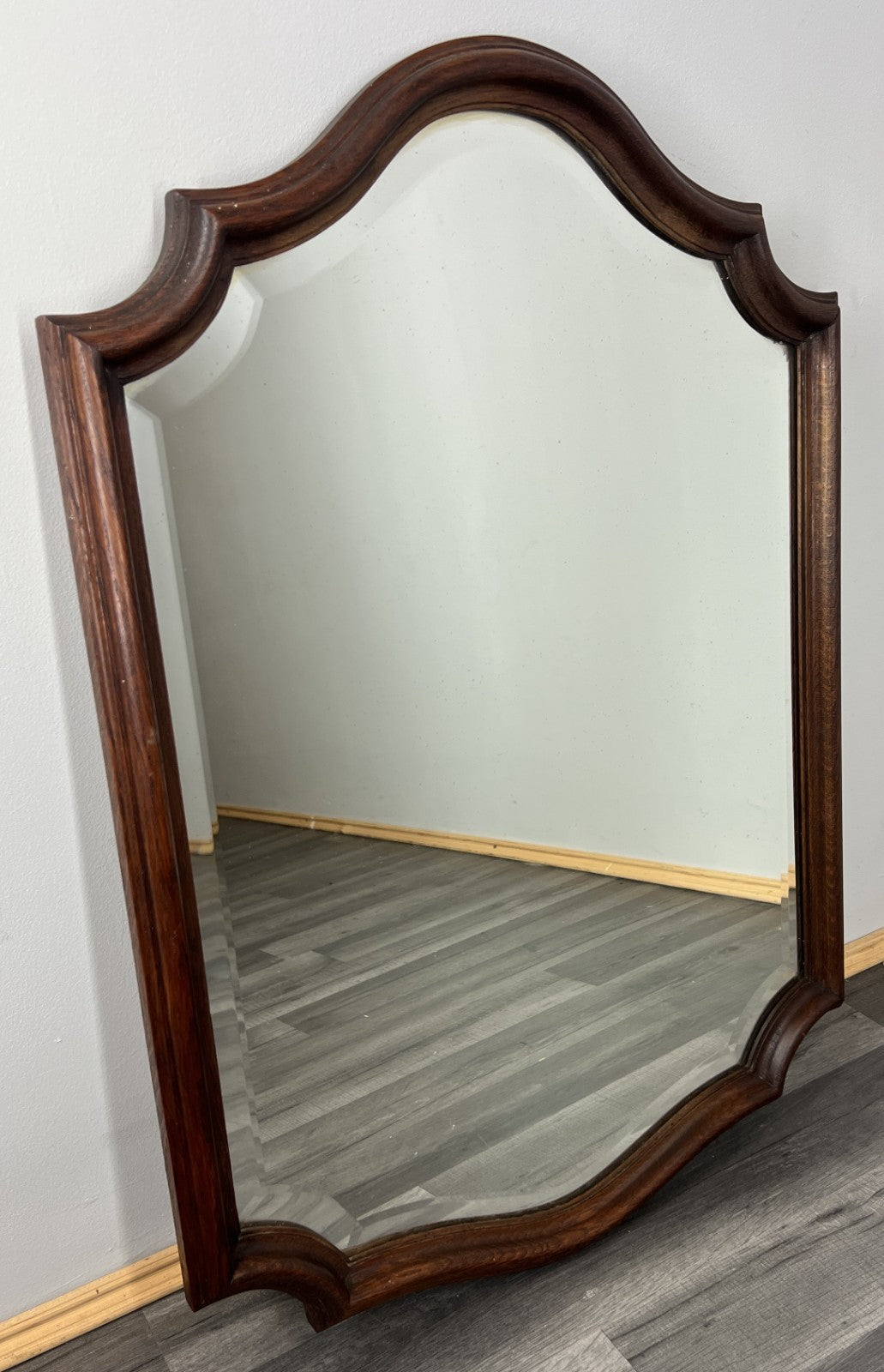 Vintage French Oak Wall Mirror with Curved Bevelled Frame Wall Decor LOT 43800
