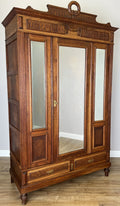 Wardrobe Antique French Two Door Oak Mirrored Carved Armoire Cabinet LOT 60820