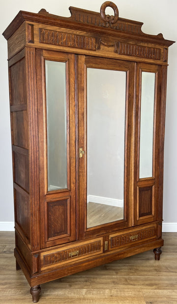 Wardrobe Antique French Two Door Oak Mirrored Carved Armoire Cabinet LOT 60820