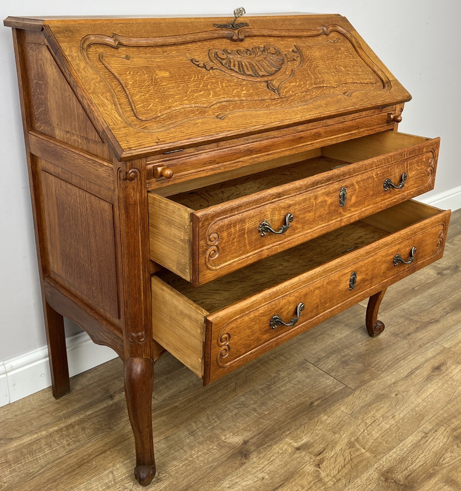 Secretaire Writing Desk Vintage French Louis Oak Rare Bureaux Cabinet LOT 63199