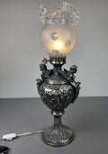 Lamp Antique Style Pewter Angel Table Lamp Pleated Glass Shade LOT 51692