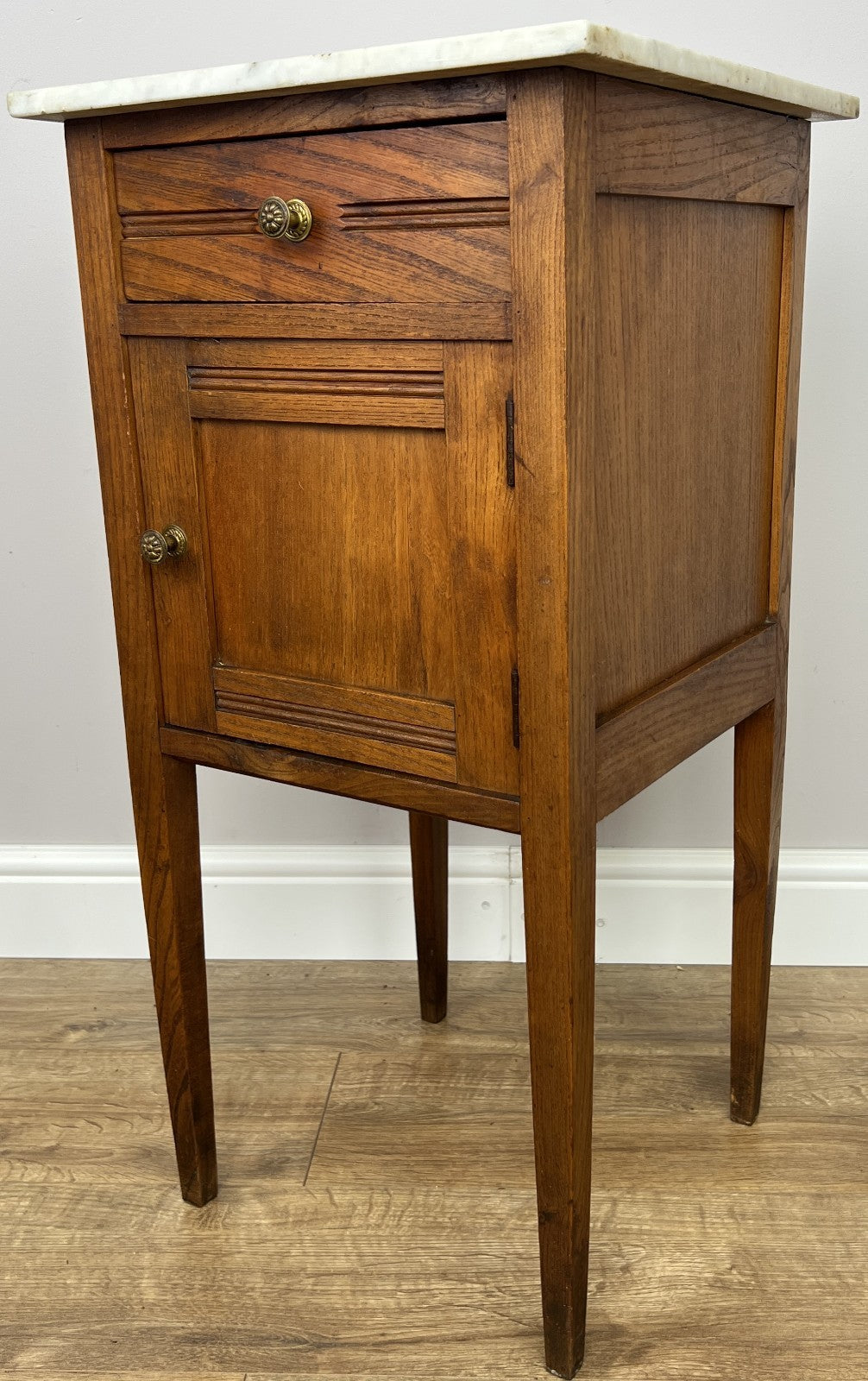 Bedside Table Antique French Style Marble Top Oak Cabinet Nightstand LOT 62452