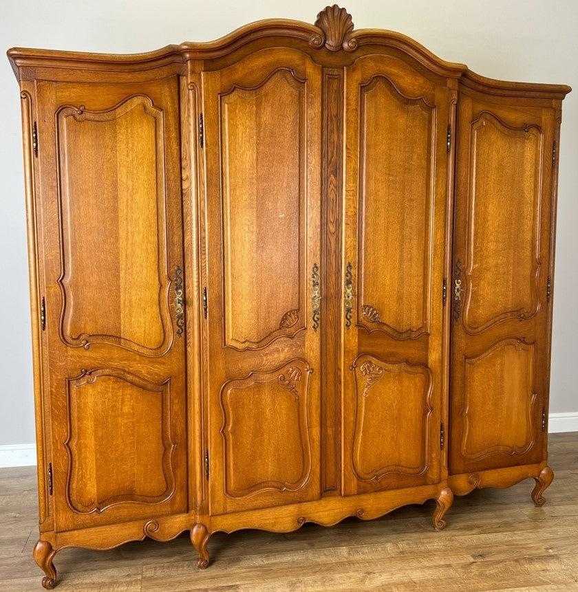 Wardrobe Vintage French Louis XVI Style Four Door Oak Carved Armoire LOT 49880