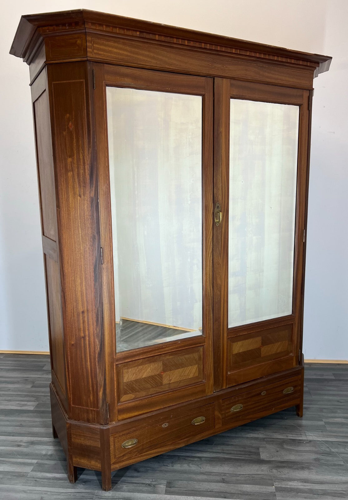 Wardrobe Antique French Style Two Door Mirrored Carved Armoire Cabinet LOT 22531