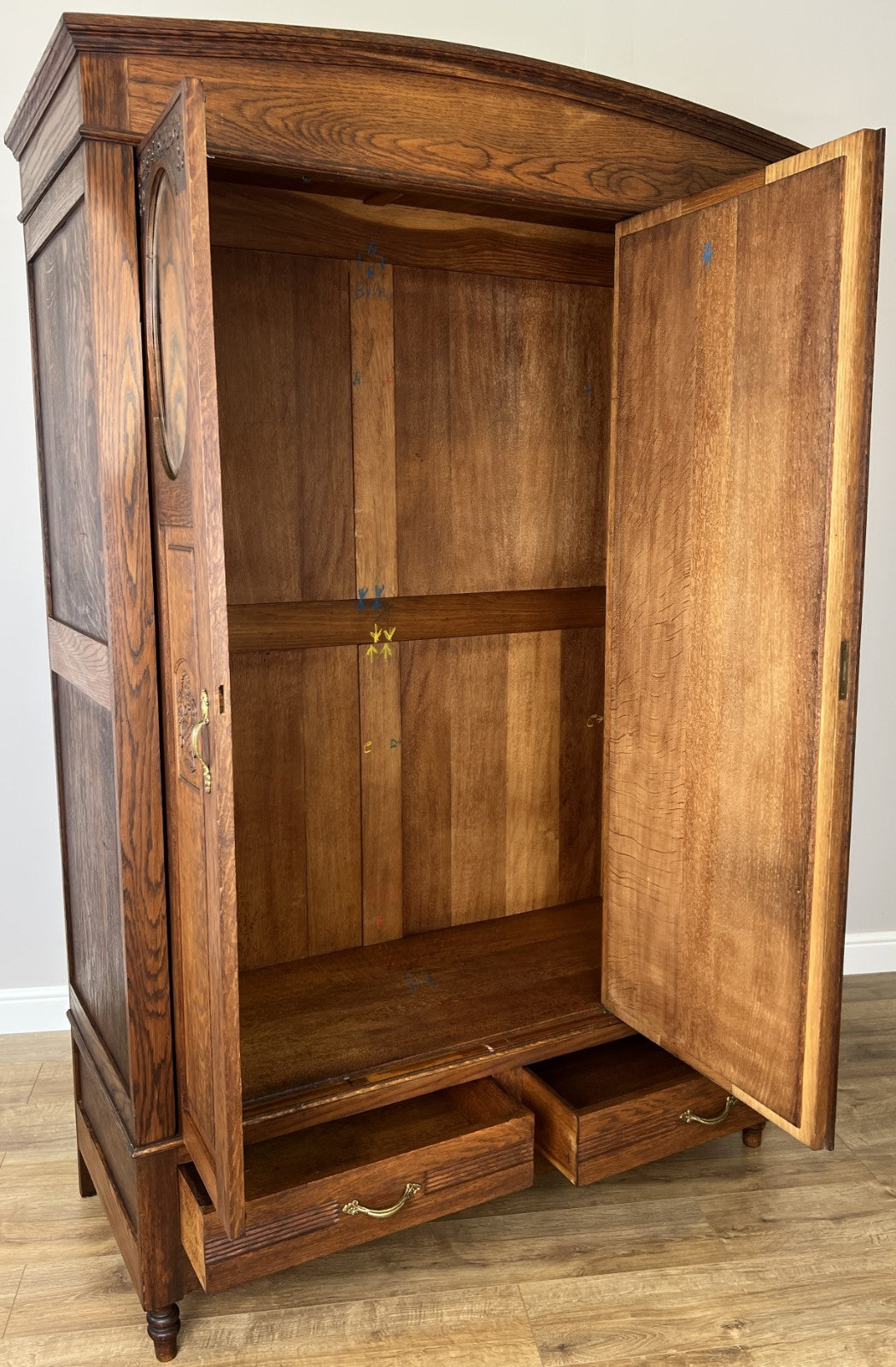 Wardrobe Antique French Oak Two Door Mirrored Carved Armoire Cabinet LOT 612310