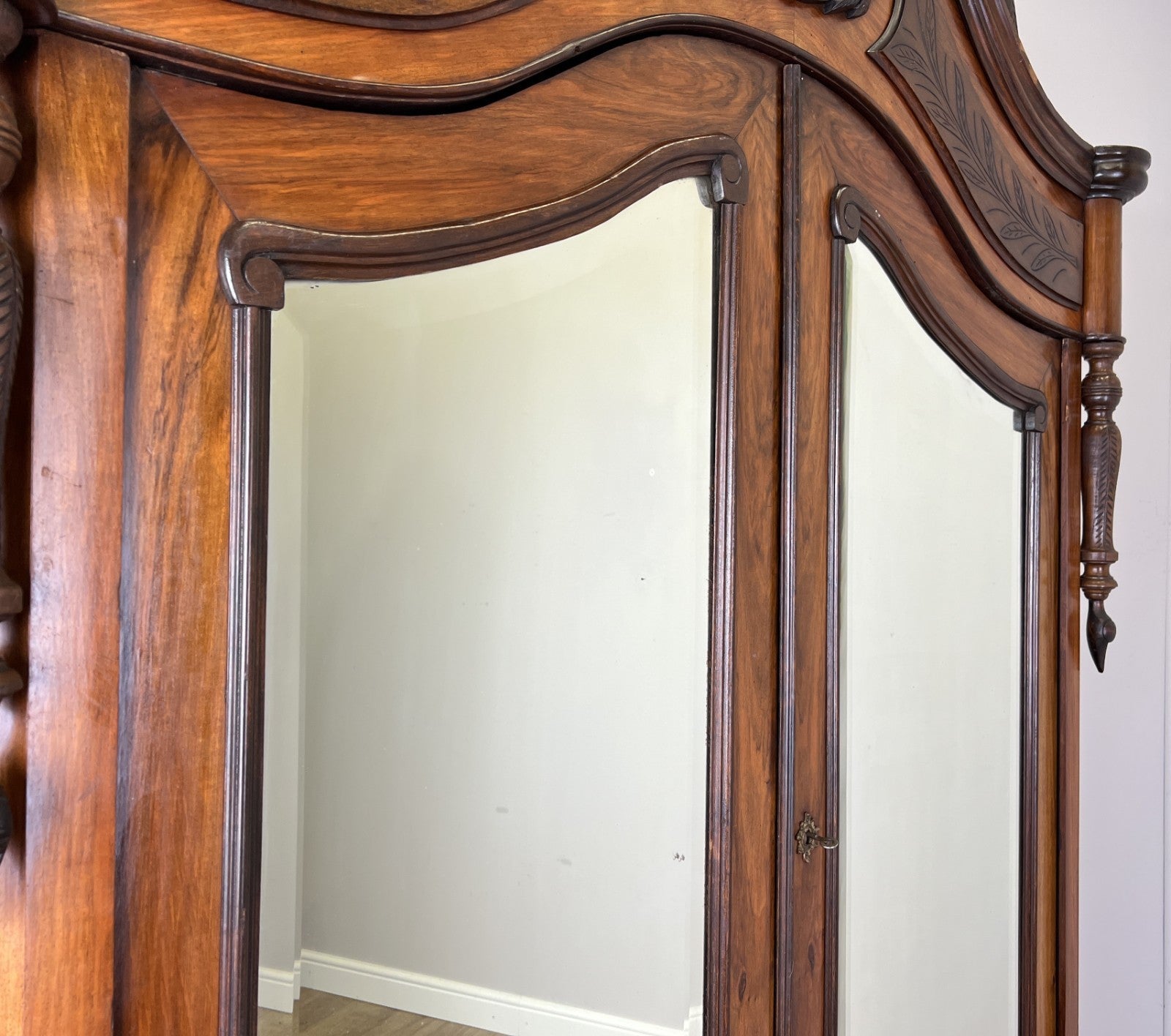 Wardrobe Antique French Style Two Door Walnut Mirrored Carved Armoire LOT 61616