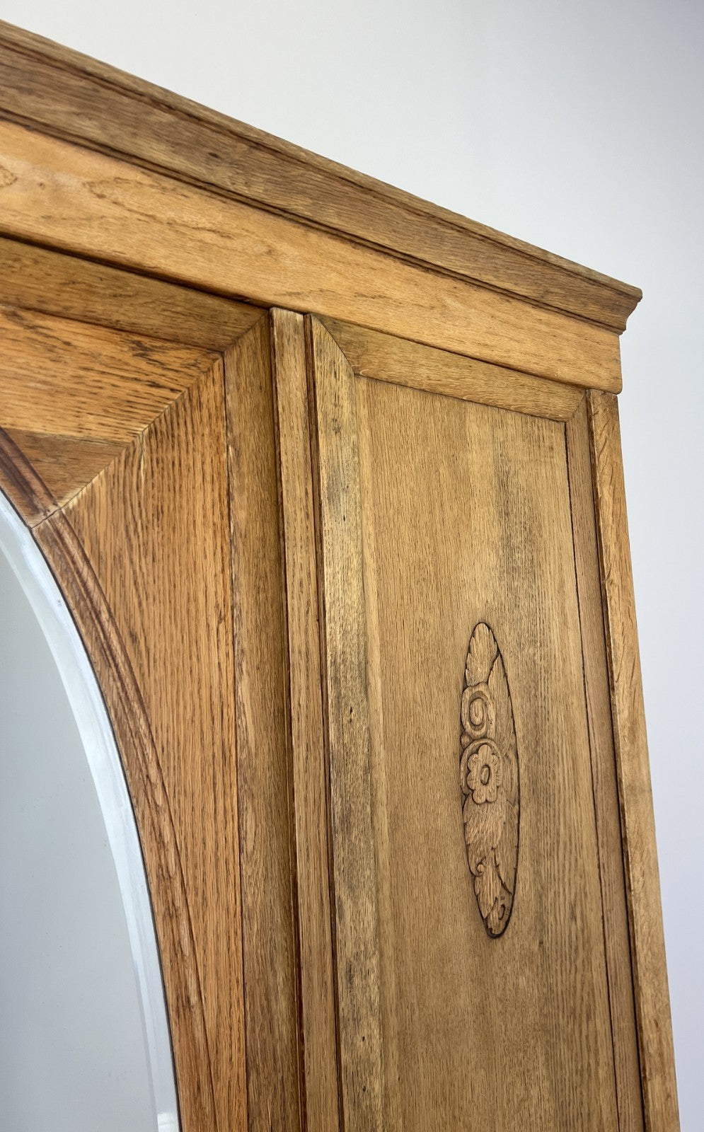 Wardrobe Vintage French Oak Triple Door Mirrored Carved Armoire Cabinet LOT 61018
