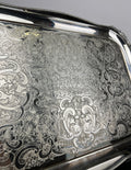 Serving Tray Vintage Metal Ornate Engraved Twin Handle English Tray LOT 6444