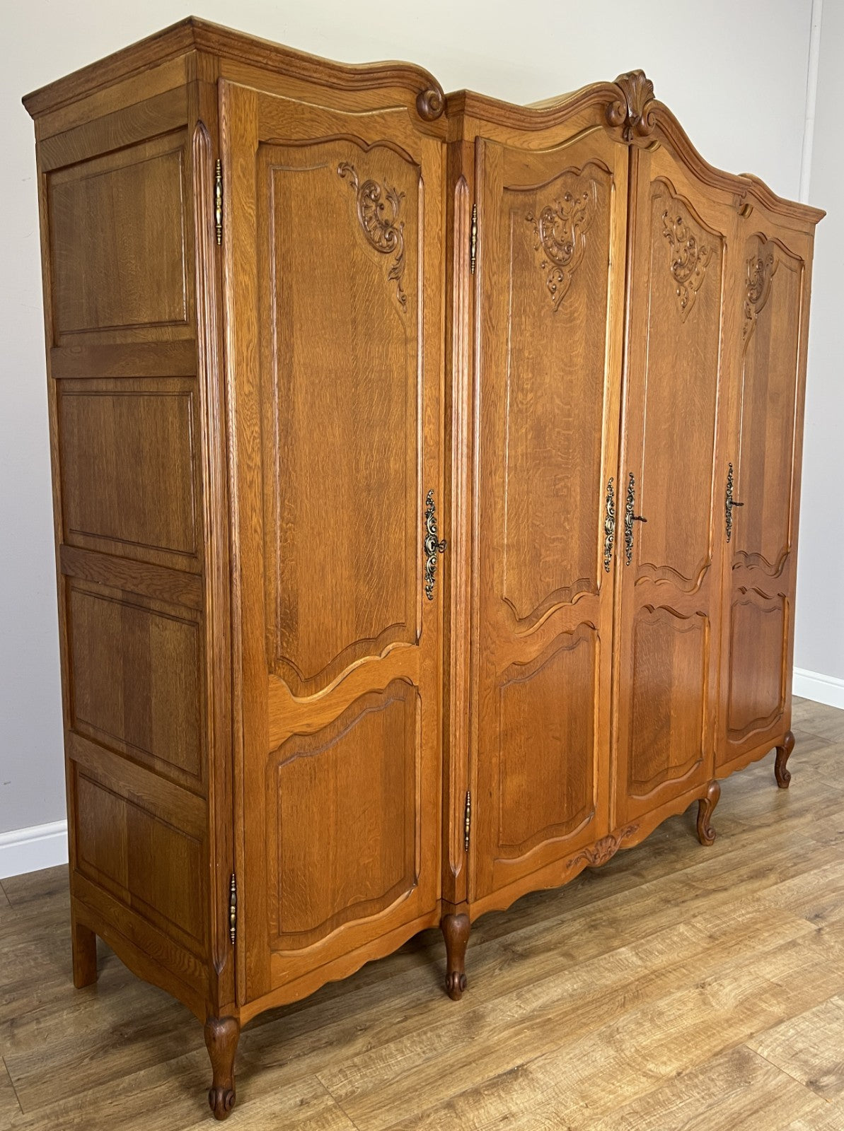 Wardrobe Vintage French Louis XVI Style Oak Four Door Carved Armoire LOT 6495