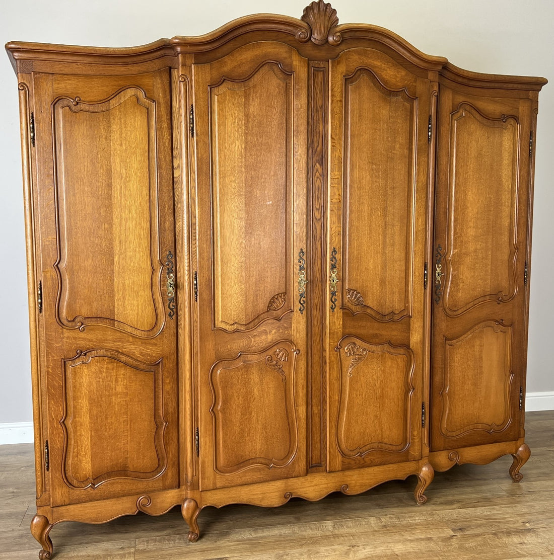 Wardrobe Vintage French Louis XVI Style Four Door Oak Carved Armoire LOT 49880