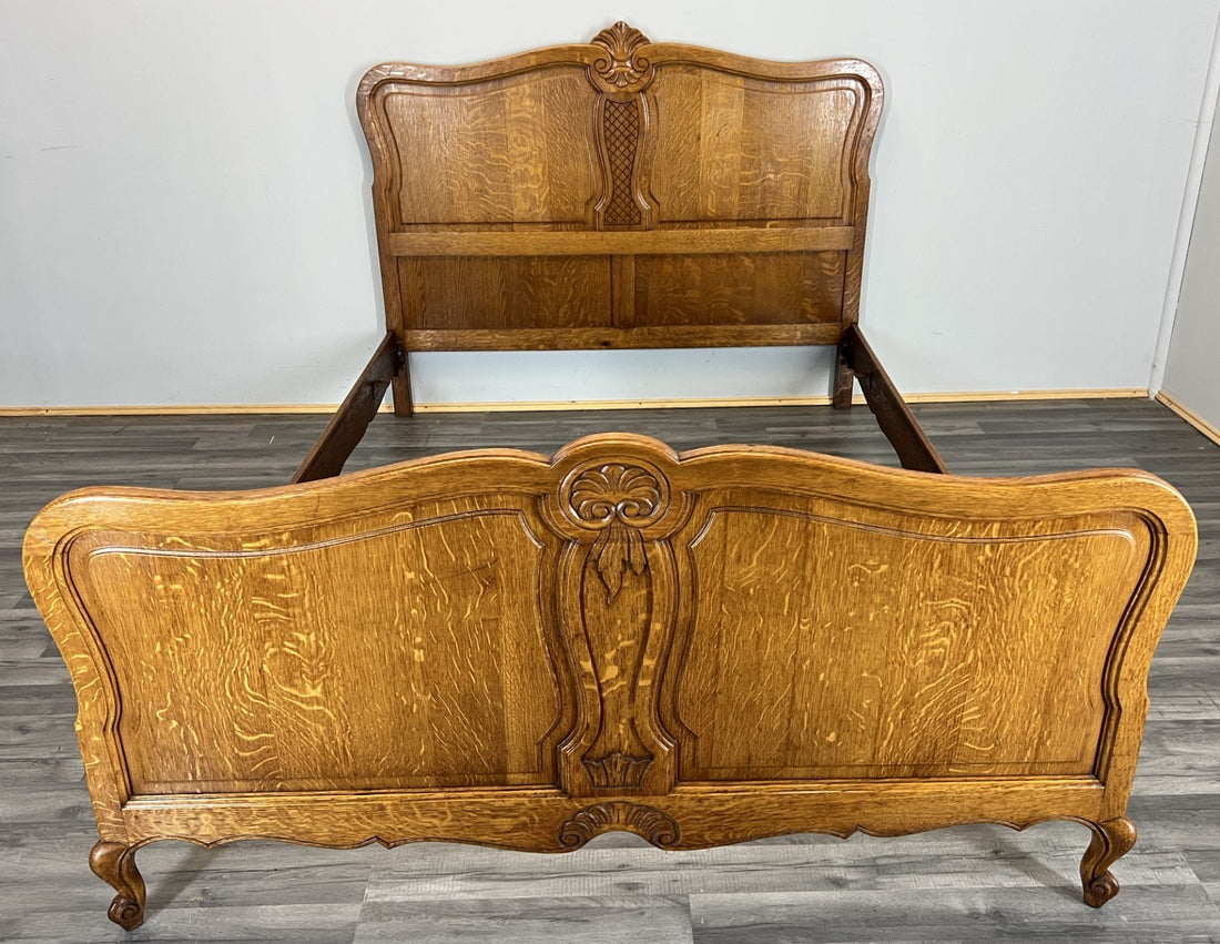 Bed Vintage French Louis XVI Double Bed Frame Oak Carved Headboard LOT 45880
