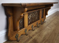 French Vintage Coat Rack Oak 6 Hooks Wall Shelf Brass Panel Coat Hanger LOT 49932