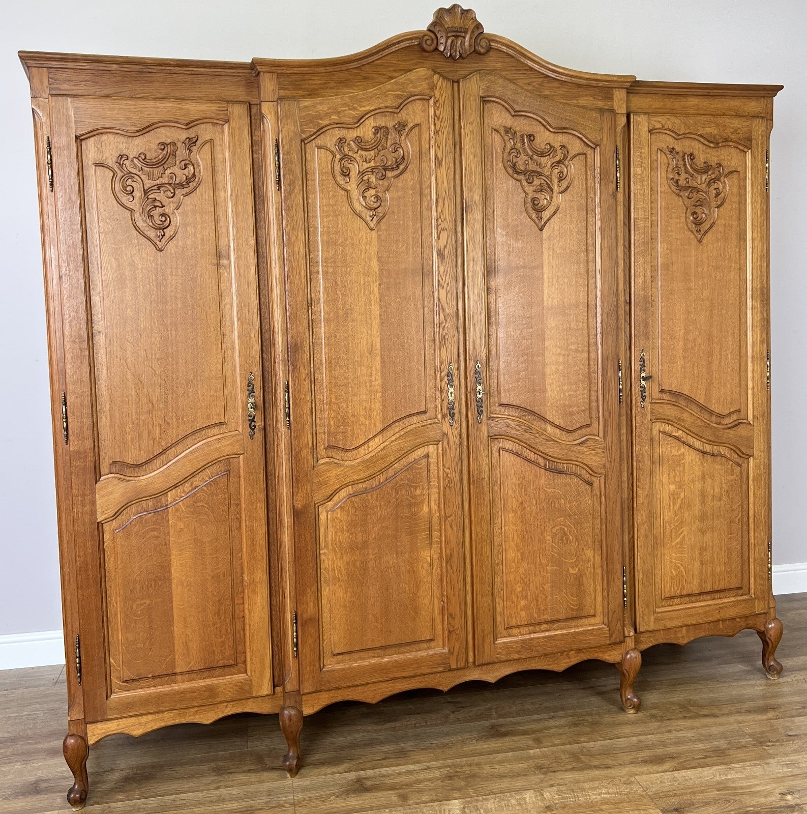 Wardrobe Vintage French Louis XVI Style Oak Four Door Carved Armoire LOT 63860