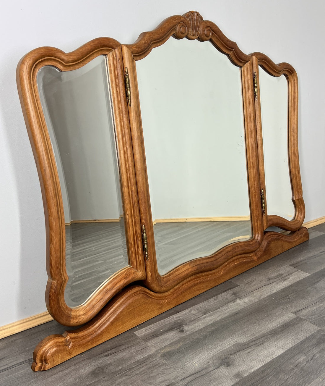 Mirror Vintage French Style Oak Triple Dressing Mirror Curved Frame LOT 40690