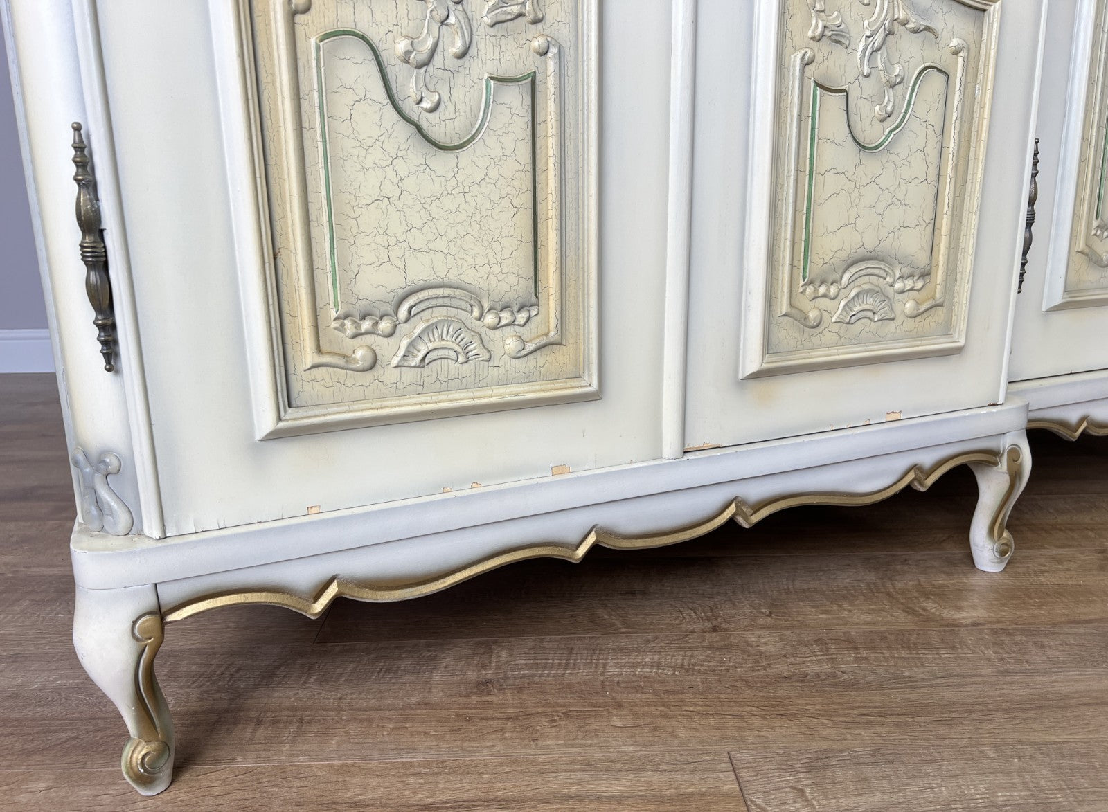 Wardrobe Vintage French Shabby Chic Five Door Carved Armoire Cabinet LOT 61216