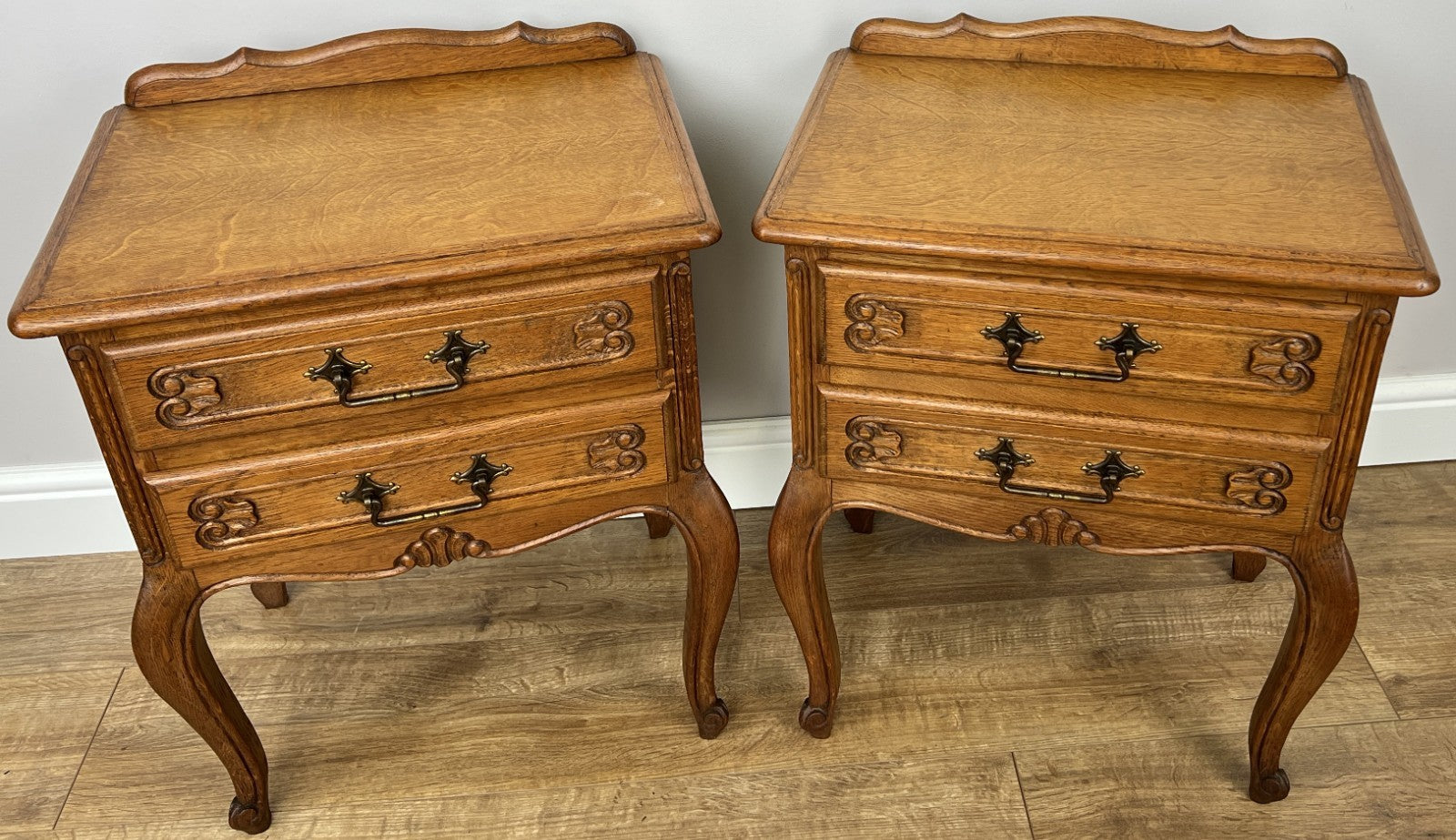 Pair of Bedside Tables Vintage French Louis Oak  Nightstands Cabinets LOT 49081