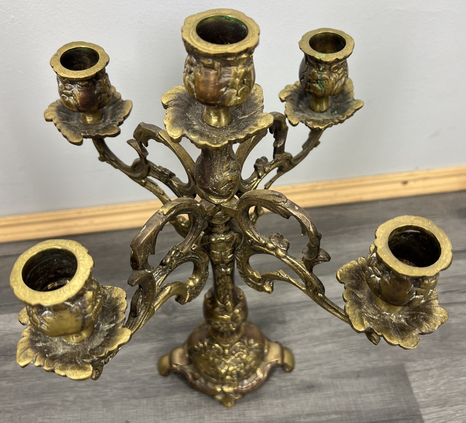 Candelabra Vintage French Brass 5 Arm Ornate Rococo Candle Holder LOT 42742