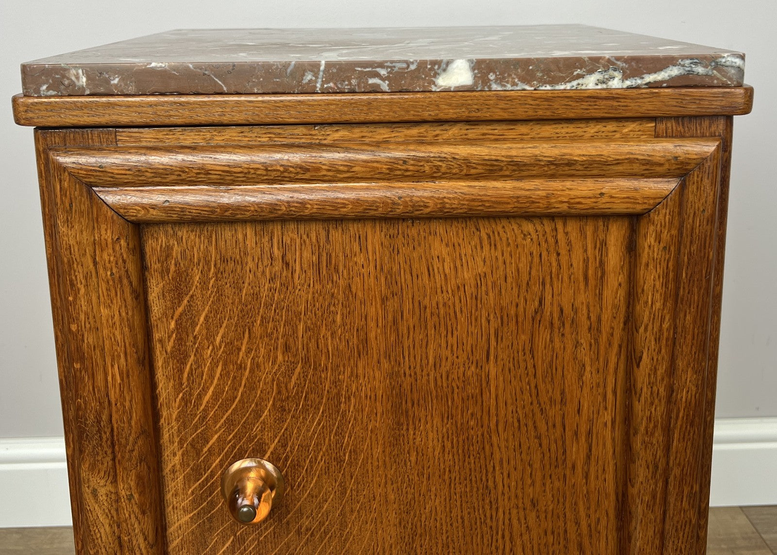 Pair of Bedside Tables Antique French Style Oak Marble Top Cabinets LOT 62187