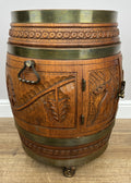 Cabinet Vintage French Style Barrel Drink Cabinet Oak Carved Storage LOT 49623