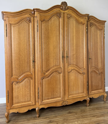 Wardrobe Vintage French Louis XVI Style Oak Four Door Carved Armoire LOT 63850