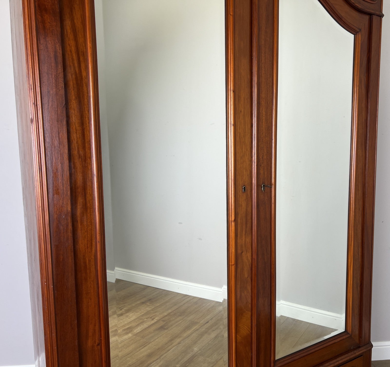 Wardrobe Antique French Two Door Mahogany Mirrored Carved Armoire LOT 61529