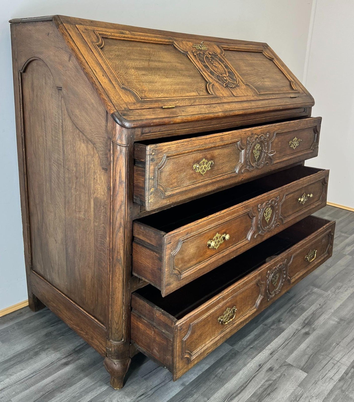 Chest of Drawers Vintage French Oak 3 Drawers Bureau Desk Cabinet LOT 21692