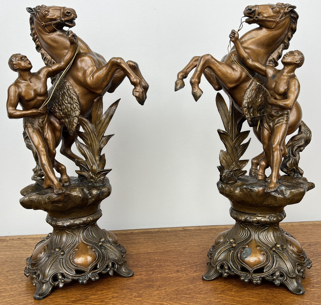Figures Vintage Metal Horse Statues Pair Ornate Classical Sculpture Set LOT 49380